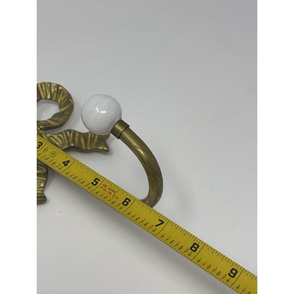 Vintage Brass Bow Wall Hook W/Porcelain Knob Wall Mount Towel Coat Towel Hang - Picture 5 of 7